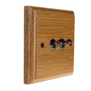 Classic Wood 2 Gang Intermediate (3 way switching) Black Nickel Toggle Switch in Solid Light Oak